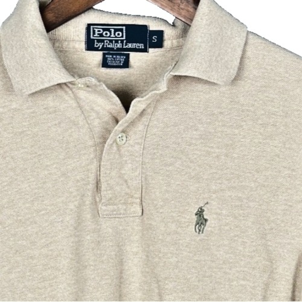 Polo Ralph Lauren Mens Small Beige Pony Logo Long Sleeve Pique Polo Shirt S